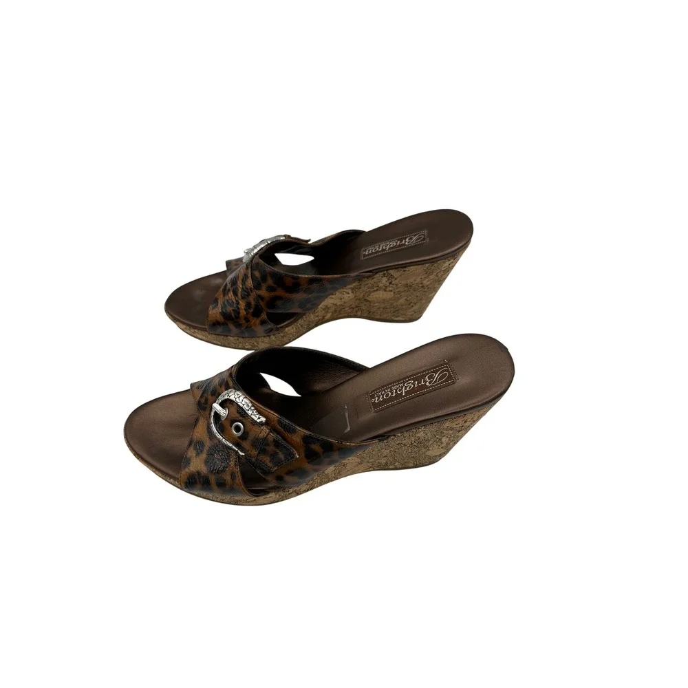 Brighton Summer Leopard Print Wedge Sandals Women's Size 9M Italy Silver - Picture 4 of 12